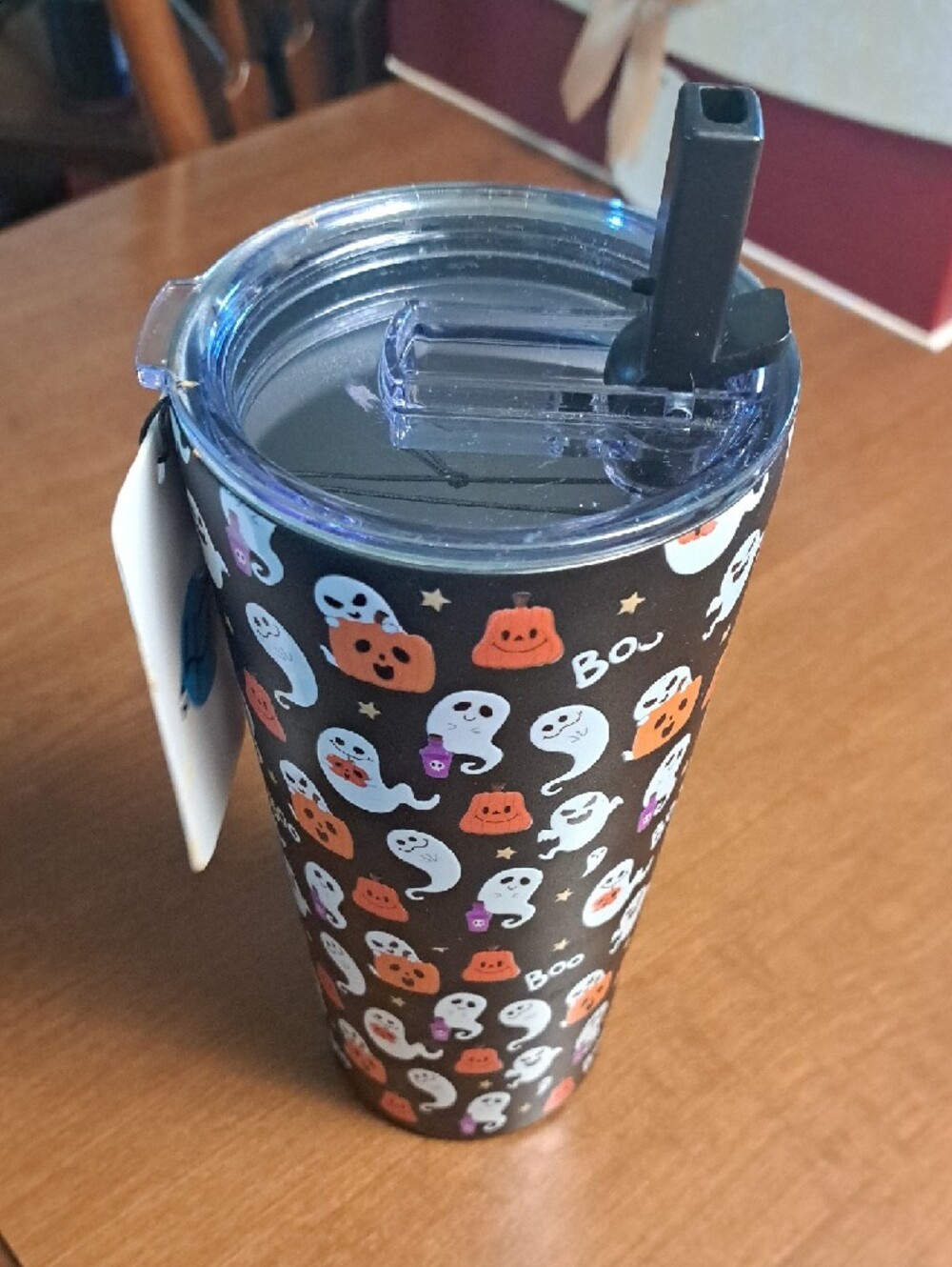 Halloween Ghost & Pumpkin Travel Tumbler - Black - Picture 2 of 4